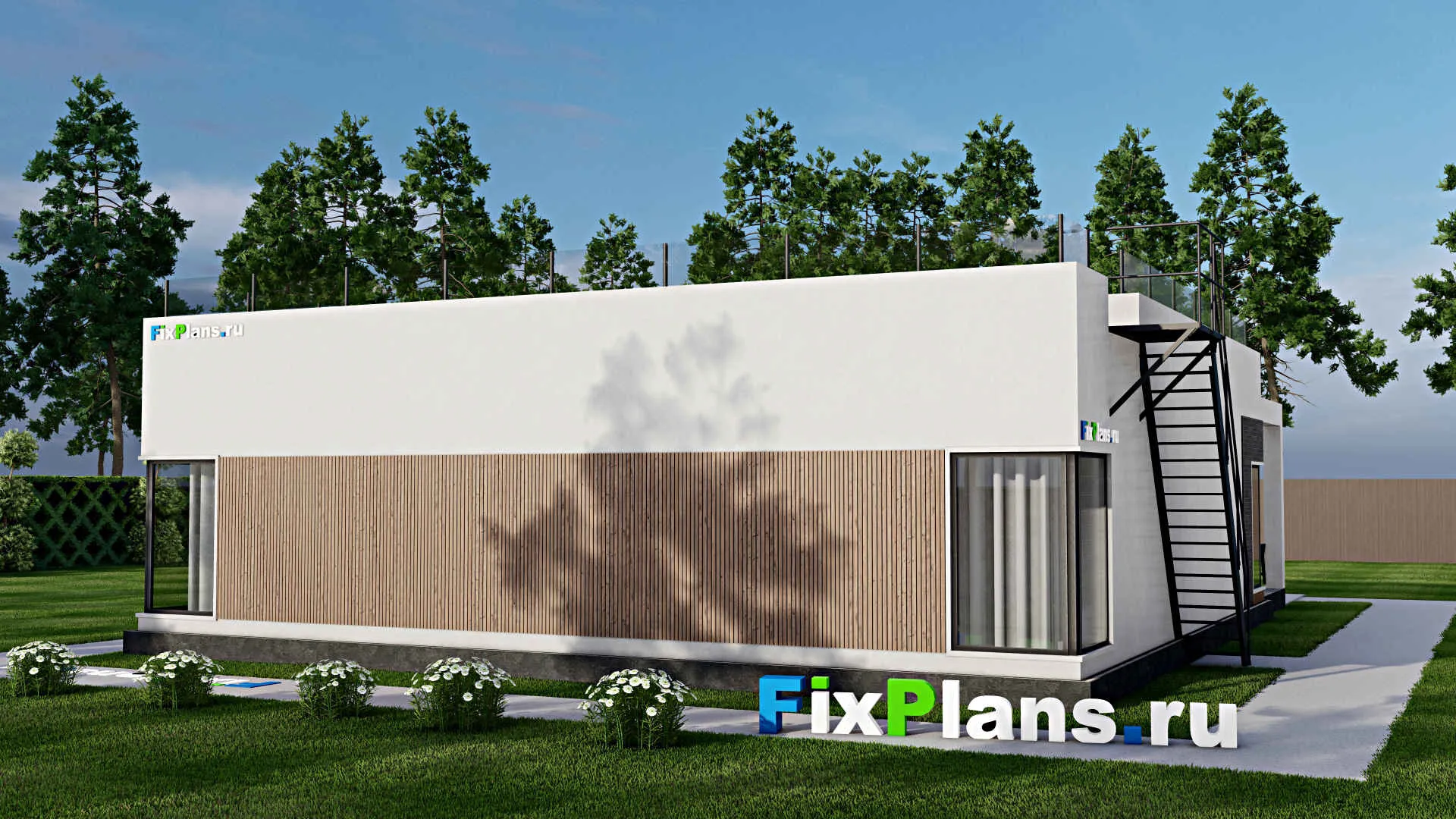 F-10619 - Проект одноэтажного дома 13 на 13, площадью 160 м² с террасой и 3 спальнями