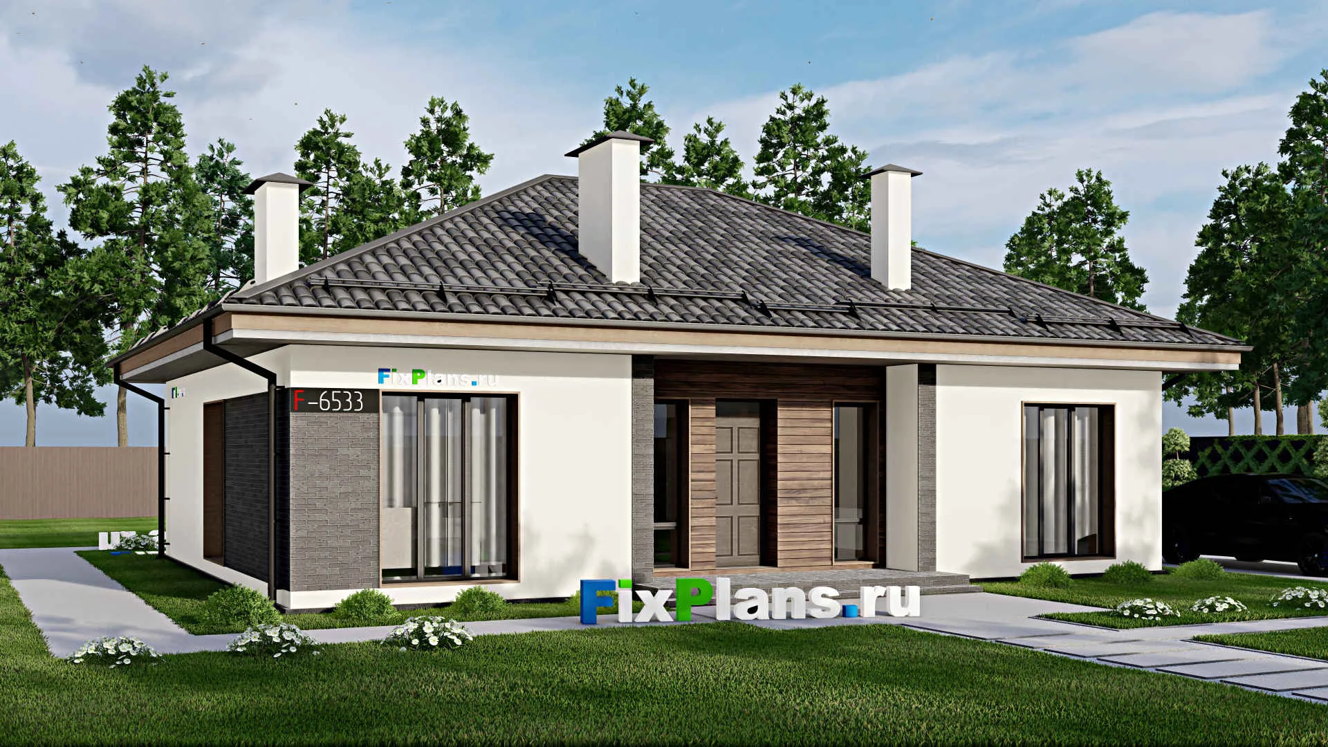 F-6533 - Проект одноэтажного дома 11 на 14, площадью 120 м² с 3 спальнями