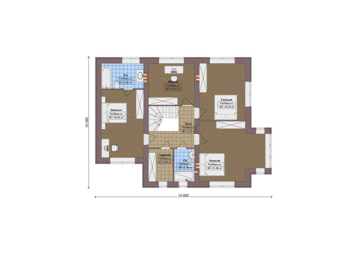 F-15191 - Планы двухэтажного дома 16 на 18, площадью 270 м² с террасой, гаражом на 2 машины и 4 спальнями