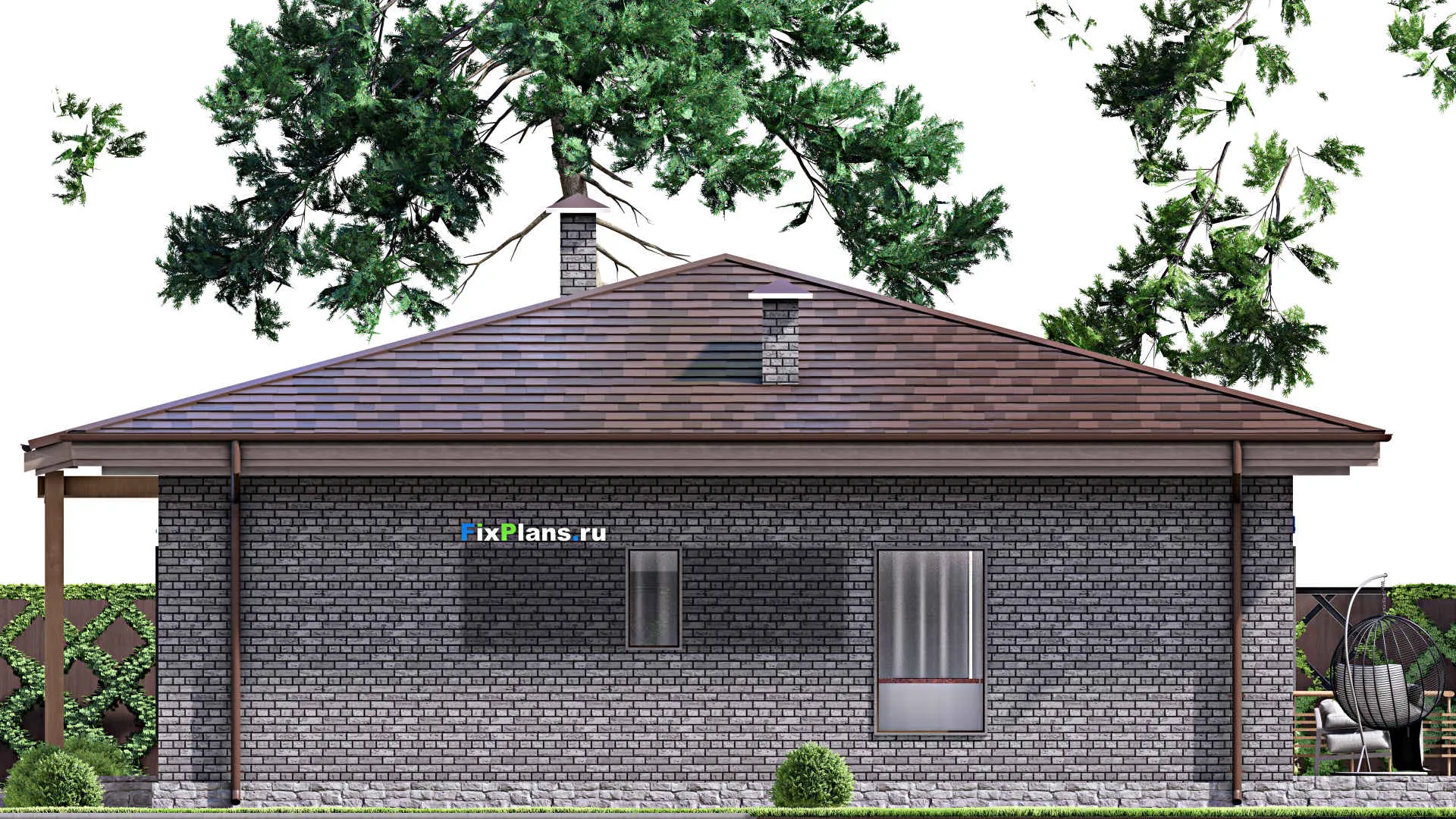 F-14111 - Проект одноэтажного дома 13 на 17, площадью 160 м² с террасой и 3 спальнями