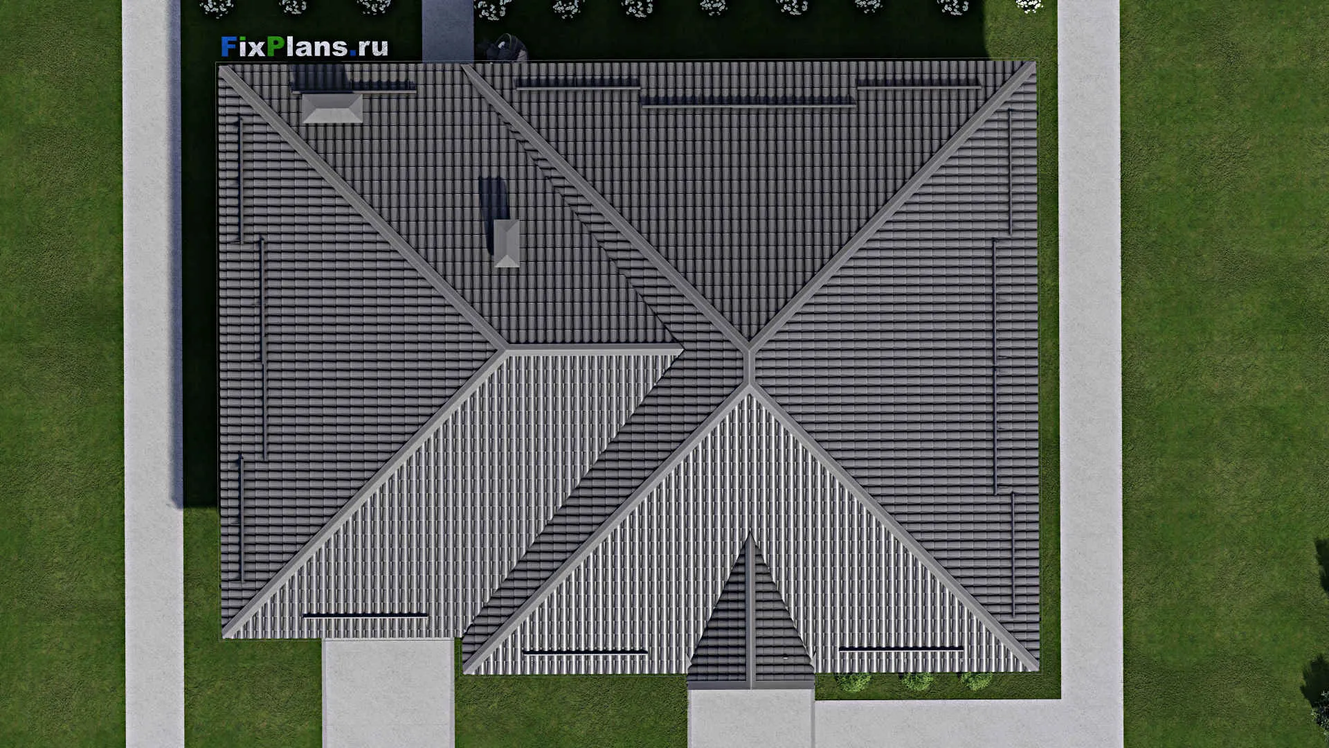 F-3644 - Проект одноэтажного дома 14 на 19, площадью 200 м² с гаражом на 2 машины и 3 спальнями
