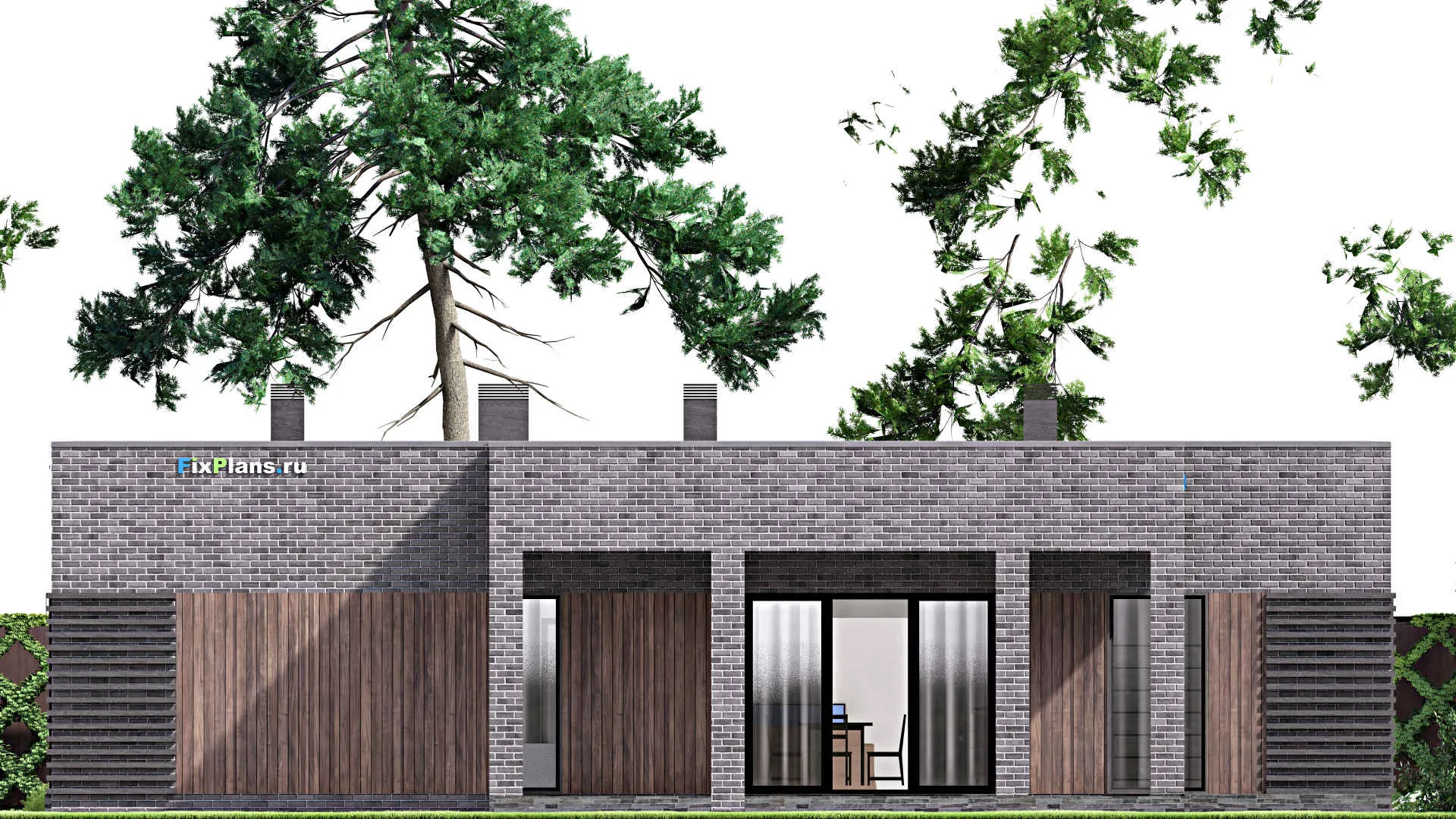 F-12986 - Проект одноэтажного дома 16 на 19, площадью 220 м² с террасой и 4 спальнями