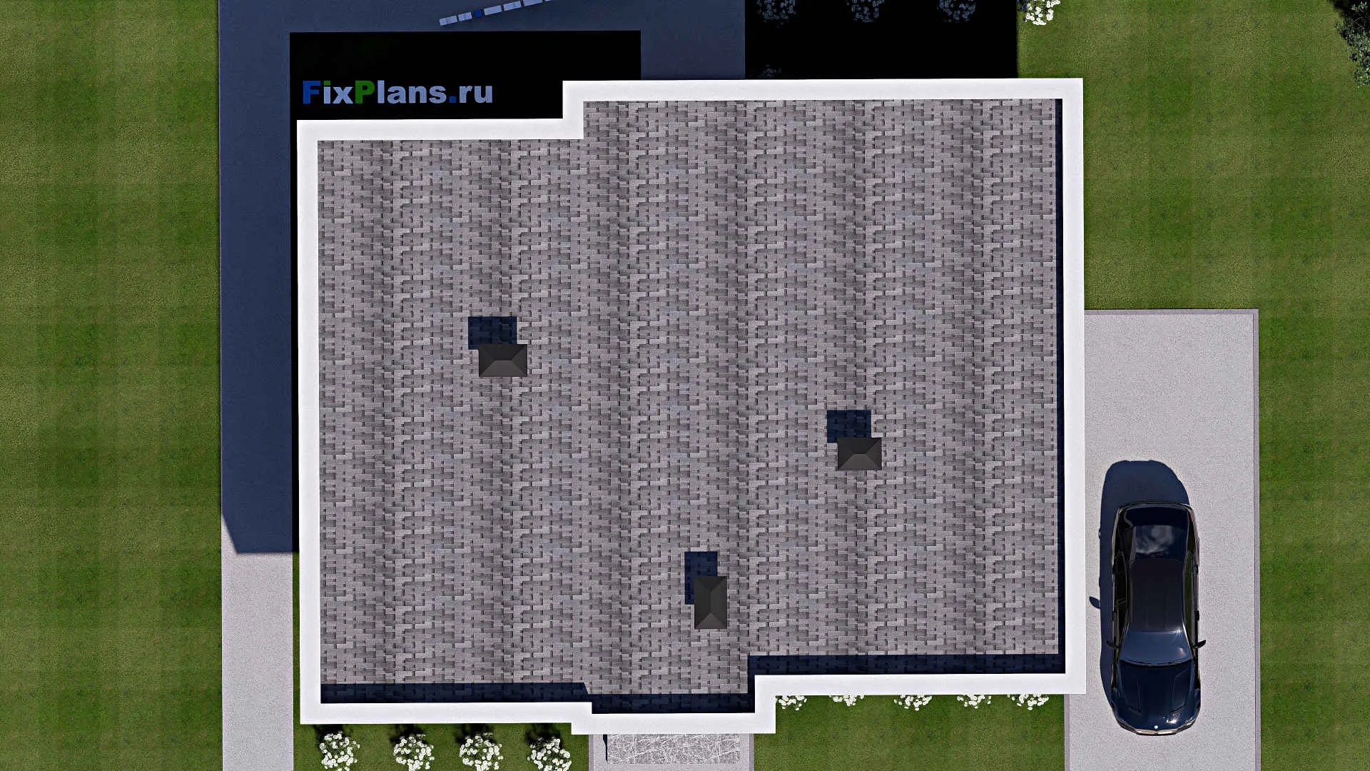 F-12446 - Проект одноэтажного дома 13 на 15, площадью 130 м² с террасой и 3 спальнями