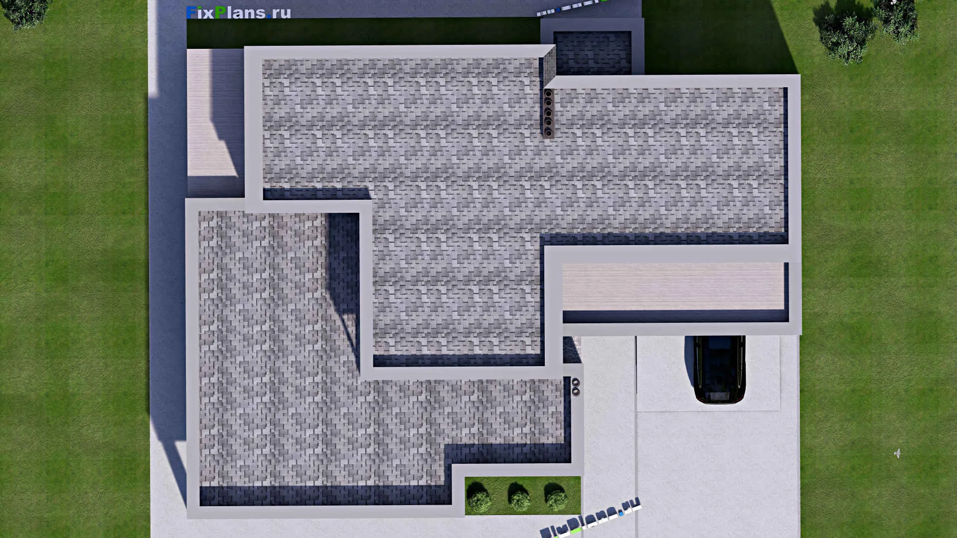 F-16622 - Проект двухэтажного дома 19 на 24, площадью 480 м² с террасой, балконом, гаражом на 2 машины и 3 спальнями