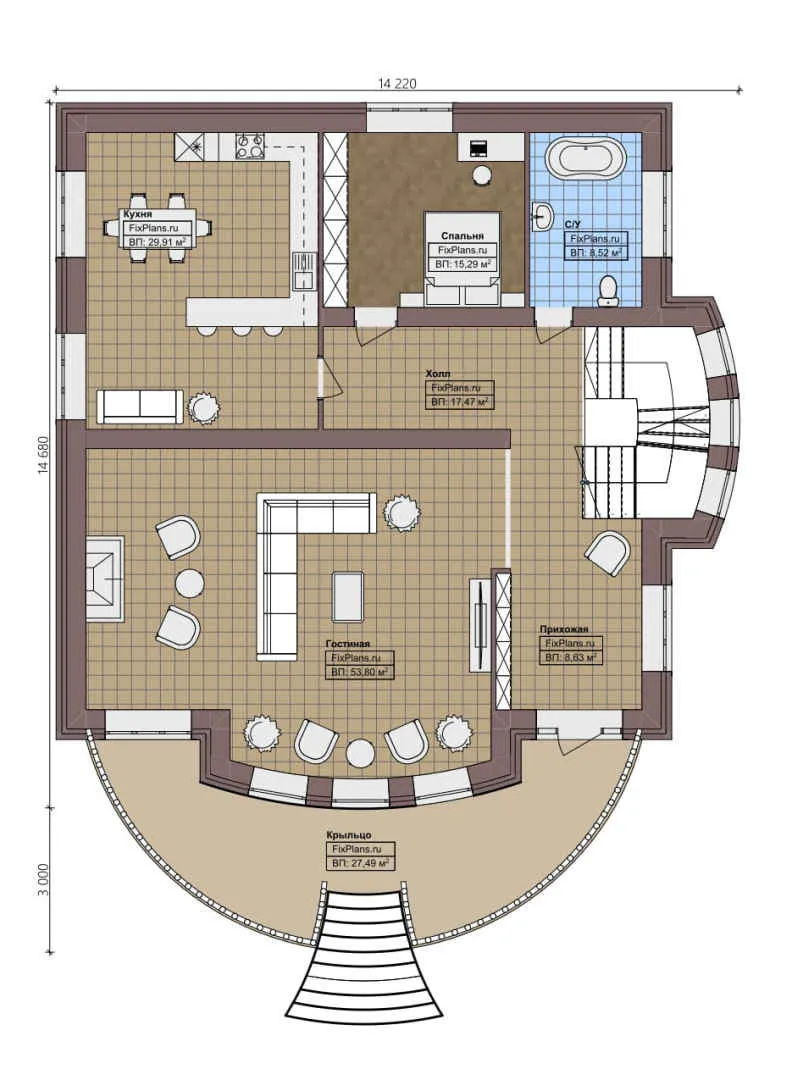 F-0566 - Планы двухэтажного дома 15 на 17, площадью 300 м² с 5 спальнями