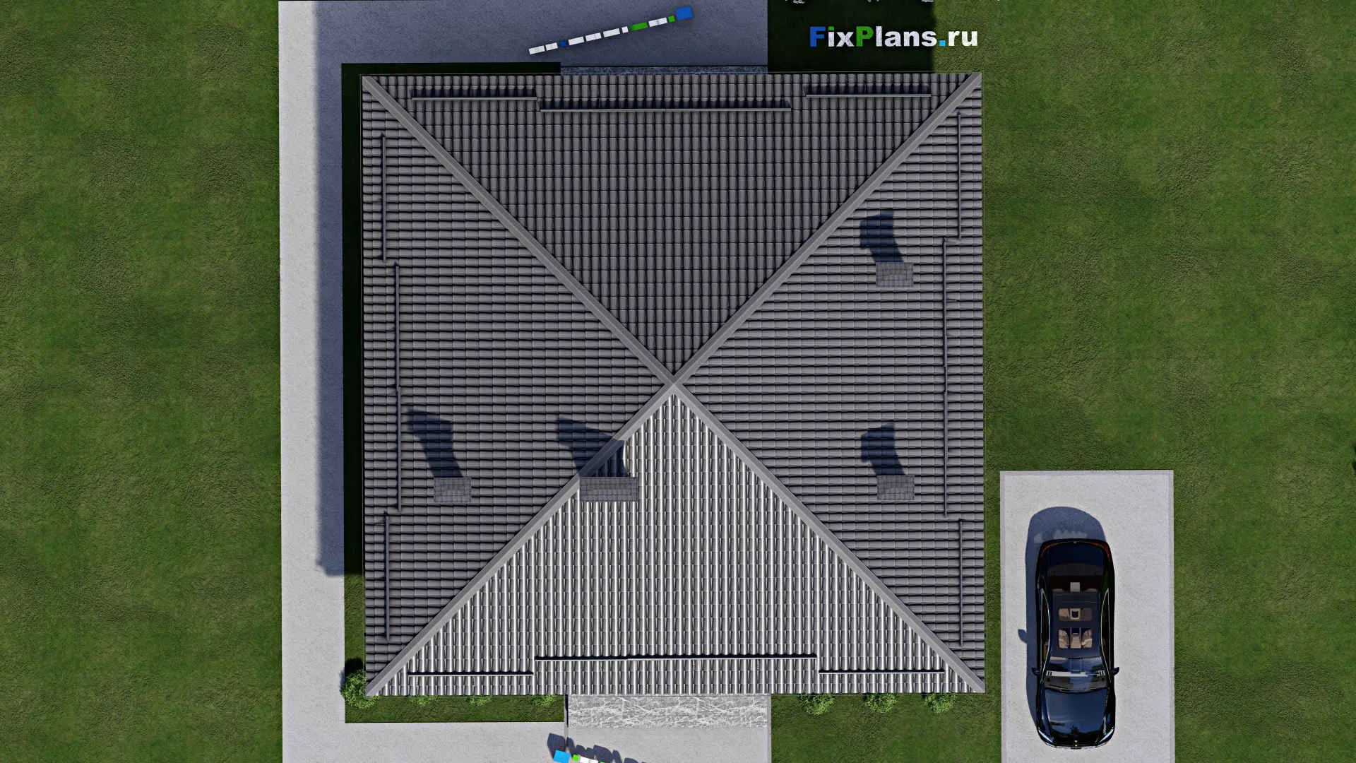 F-11096 - Проект одноэтажного дома 14 на 15, площадью 150 м² с террасой и 4 спальнями