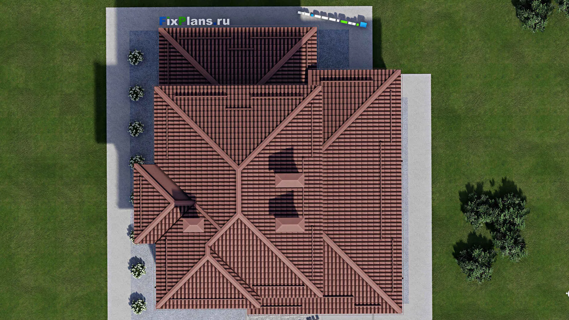 F-2222 - Проект двухэтажного дома 12 на 15, площадью 200 м² с террасой, гаражом на 1 машину и 5 спальнями