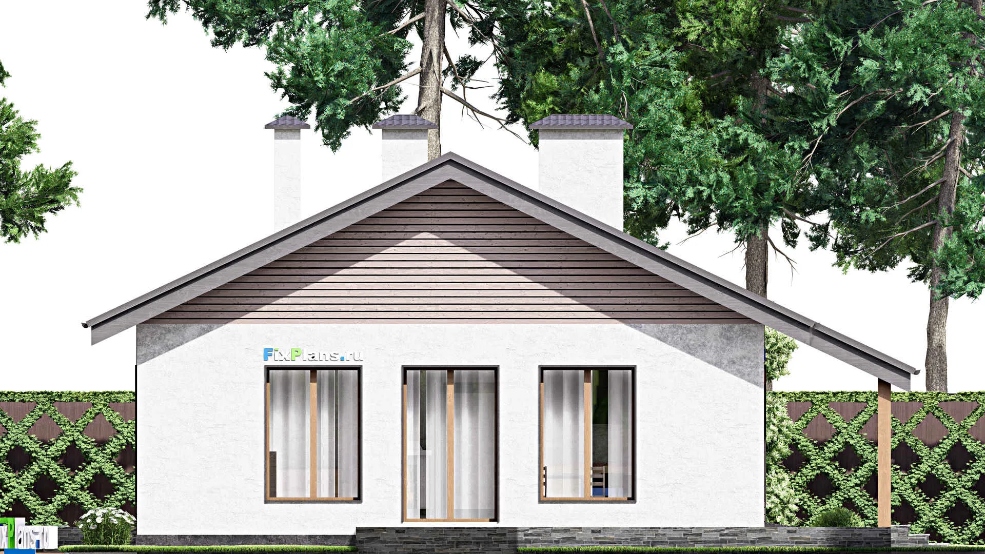 F-12743 - Проект одноэтажного дома 13 на 20, площадью 170 м² с террасой, гаражом на 1 машину и 3 спальнями