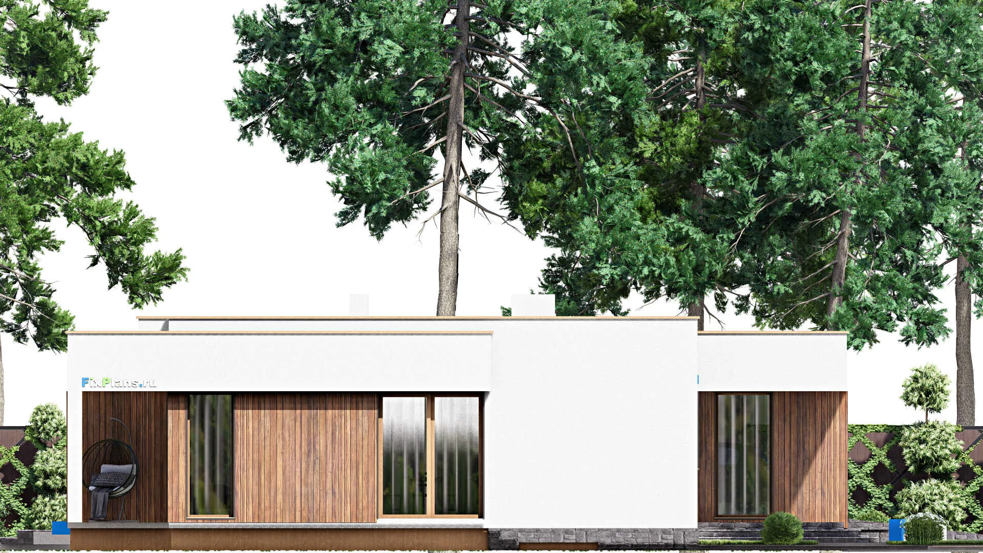 F-15839 - План одноэтажного дома 17 на 17, площадью 230 м² с террасой, гаражом на 2 машины и 3 спальнями