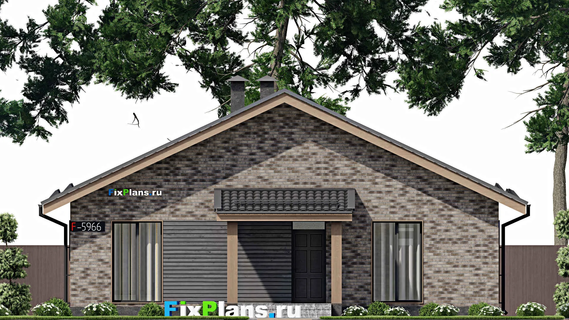 F-5966 - Проект одноэтажного дома 13 на 14, площадью 150 м² с террасой, баней и 2 спальнями