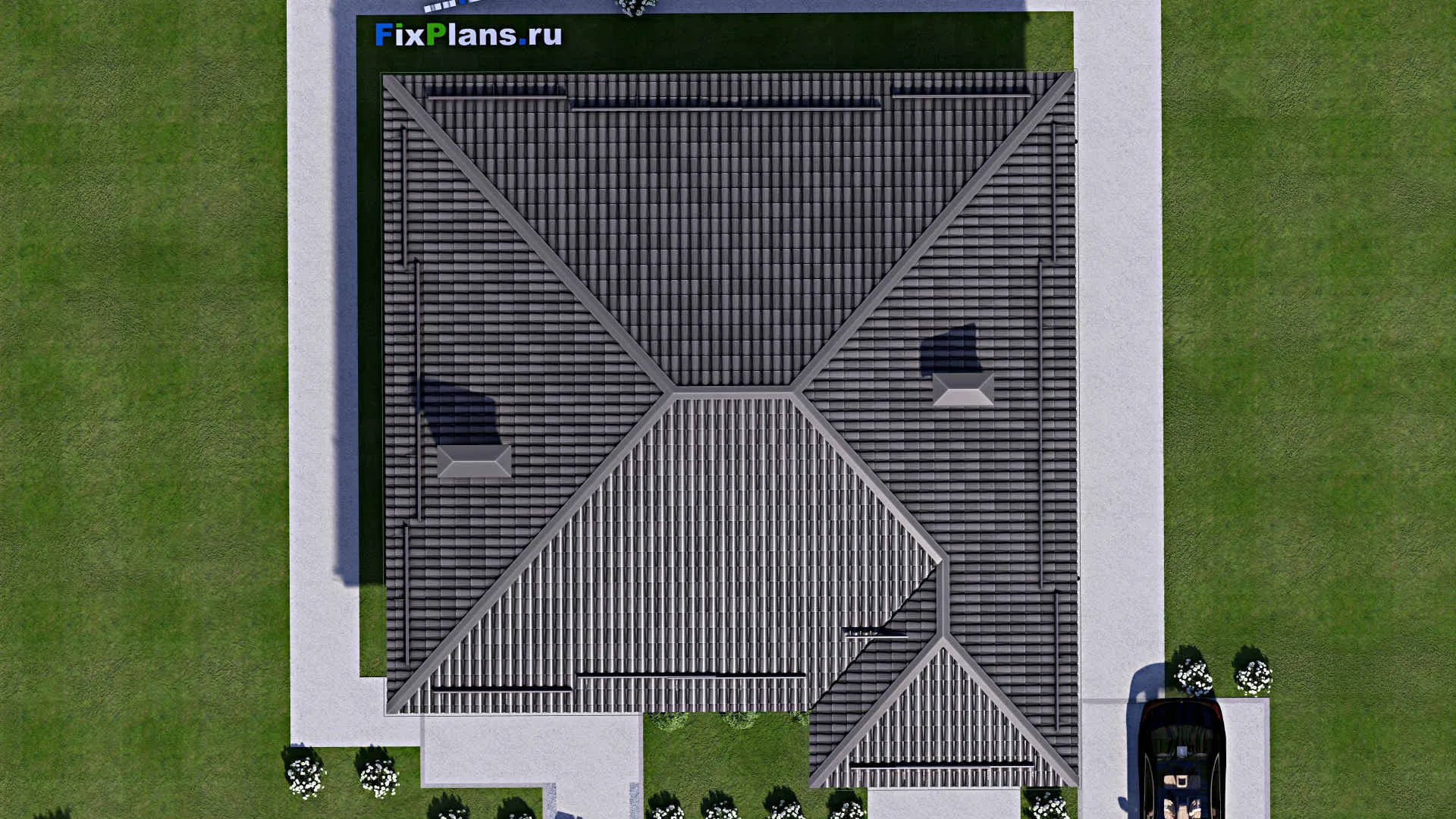 F-13490 - Проект одноэтажного дома 14 на 14, площадью 140 м² с 3 спальнями