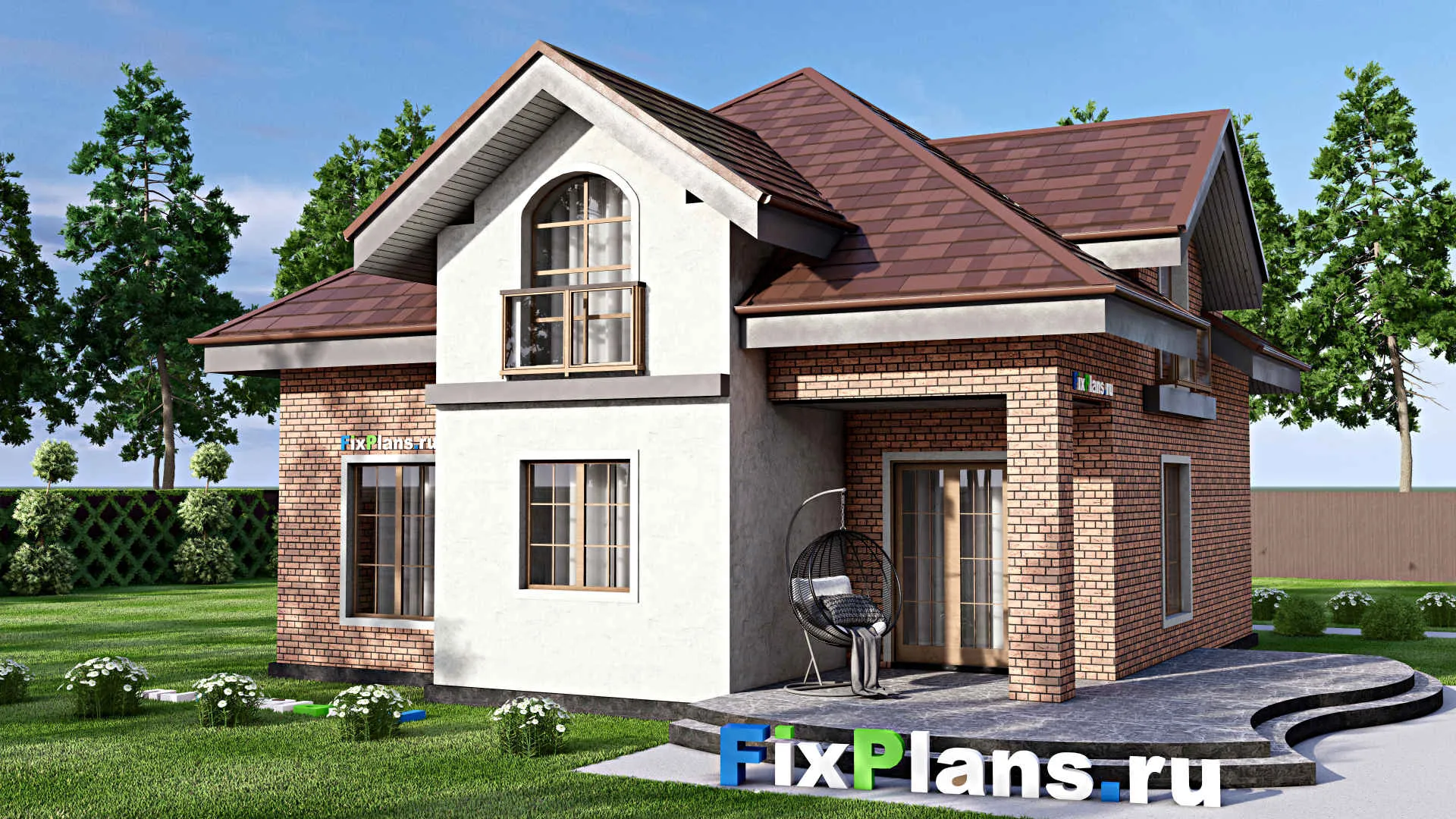 F-13220 - Проект дома с мансардой 11 на 13, площадью 200 м² с террасой и 3 спальнями