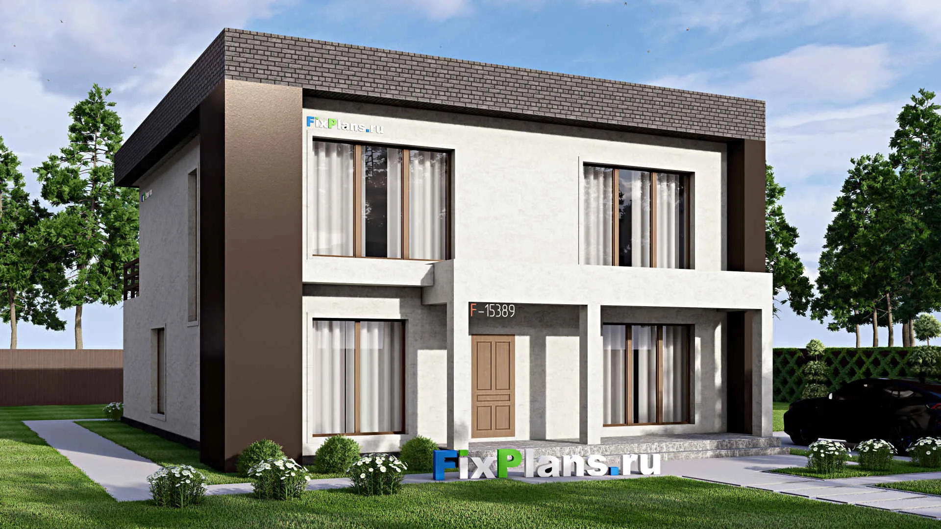 F-15389 - Проект двухэтажного дома 12 на 17, площадью 290 м² с террасой, балконом и 3 спальнями